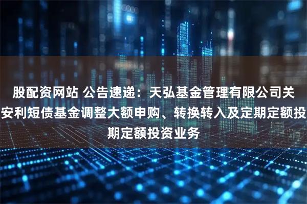 股配资网站 公告速递：天弘基金管理有限公司关于天弘安利短债基金调整大额申购、转换转入及定期定额投资业务